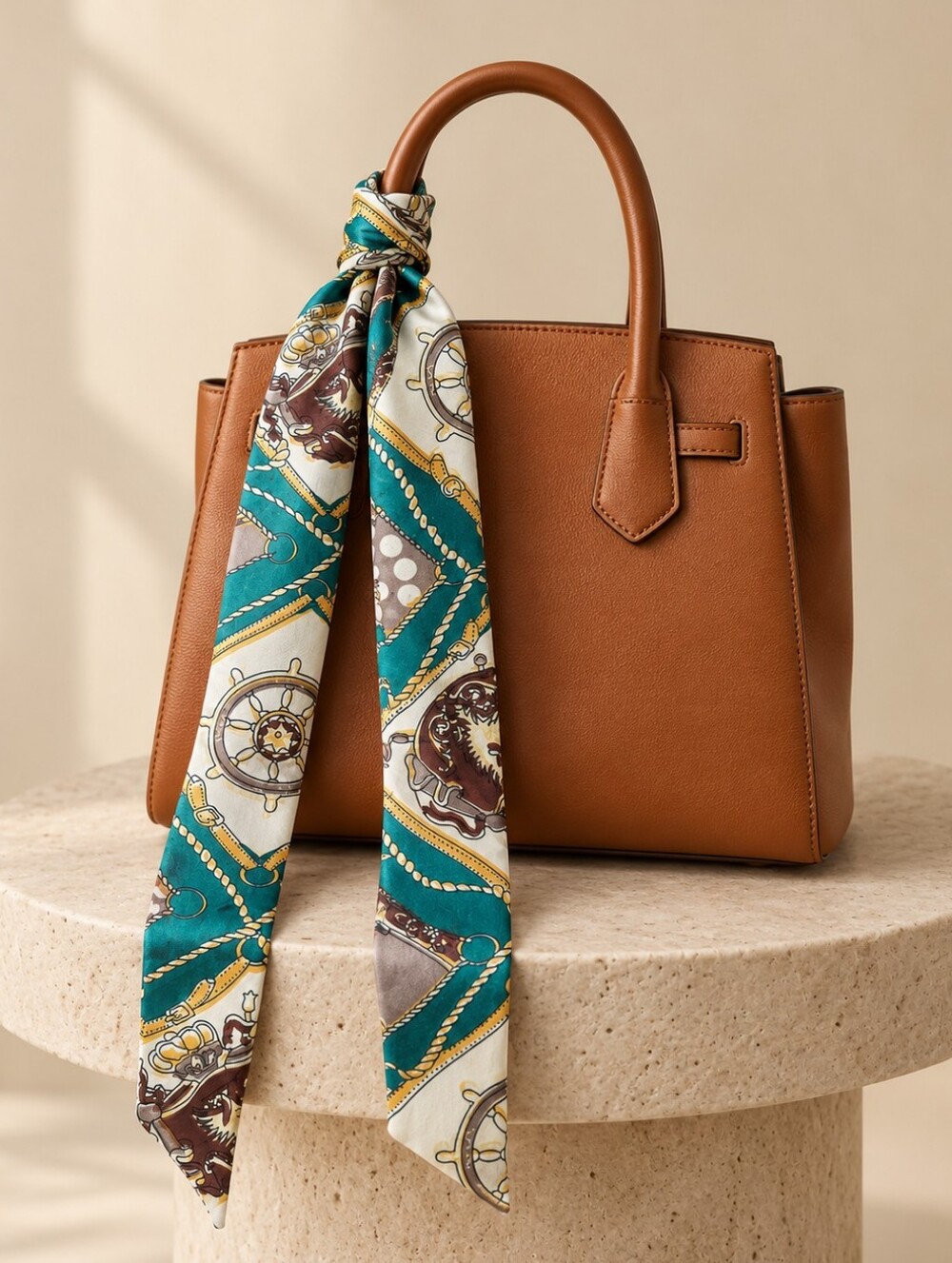 Nautical Twilly Scarf Bag Ribbon Teal Brown Green Hair Scarf